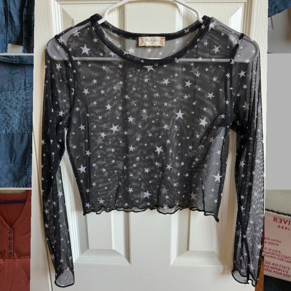 Altar'd State Star Printed Mesh Long Sleeve Top Crewneck NWT Sheer X-Small